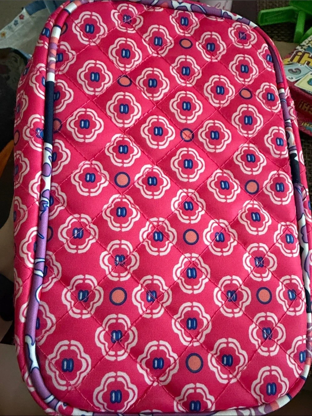 Modella Hot Pink Quilted Floral Cosmetic Case